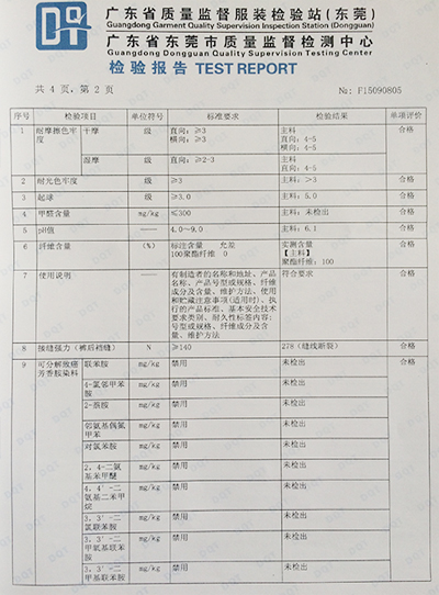 通荣制衣检验报告